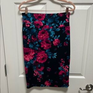LuLaRoe Navy Pencil Skirt with Pink & Teal Floral Print